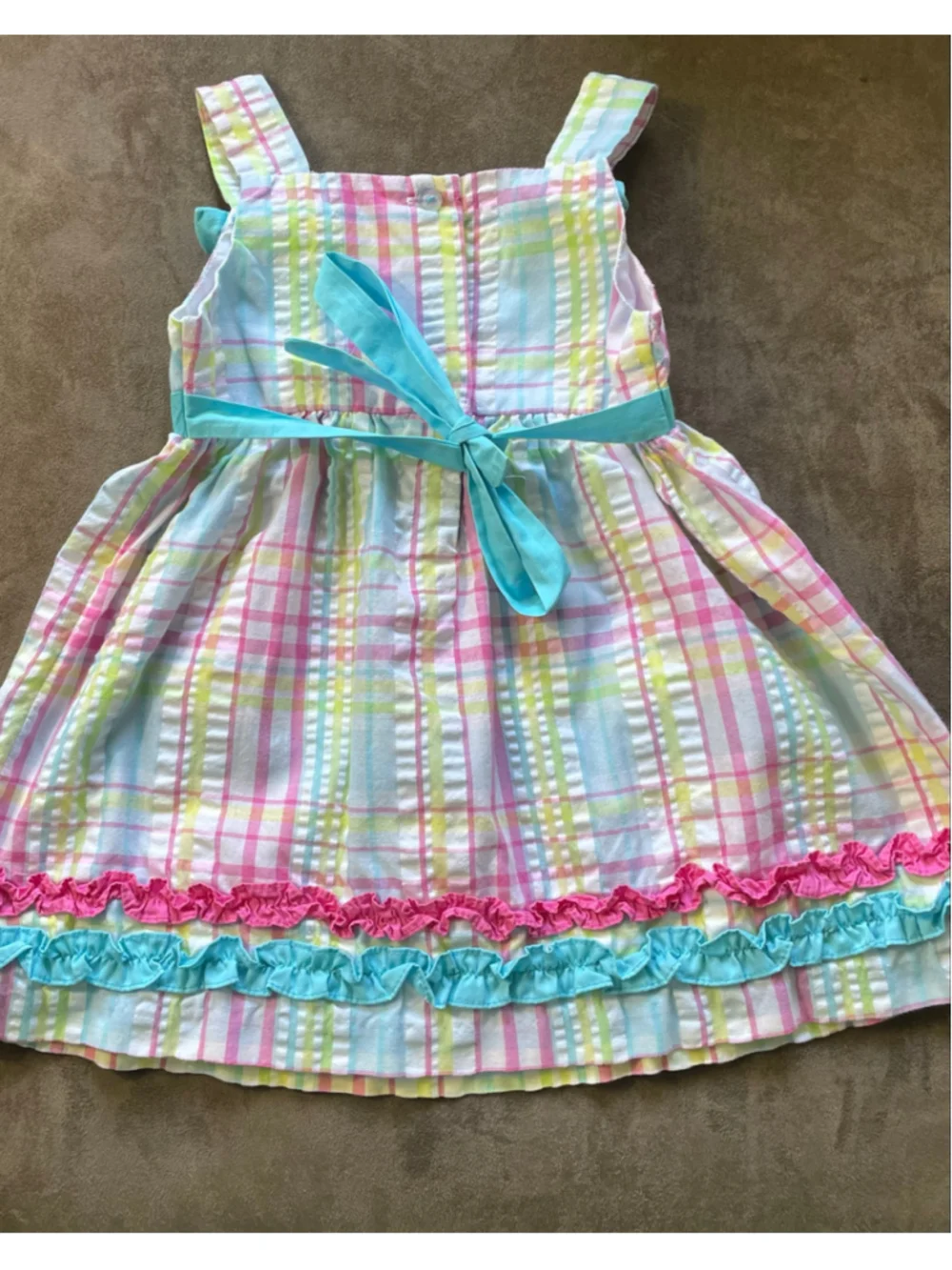 Vintabe Rare Editions Girls 24 Months Pastel Rainbow Plaid Dress Summer Ruffle